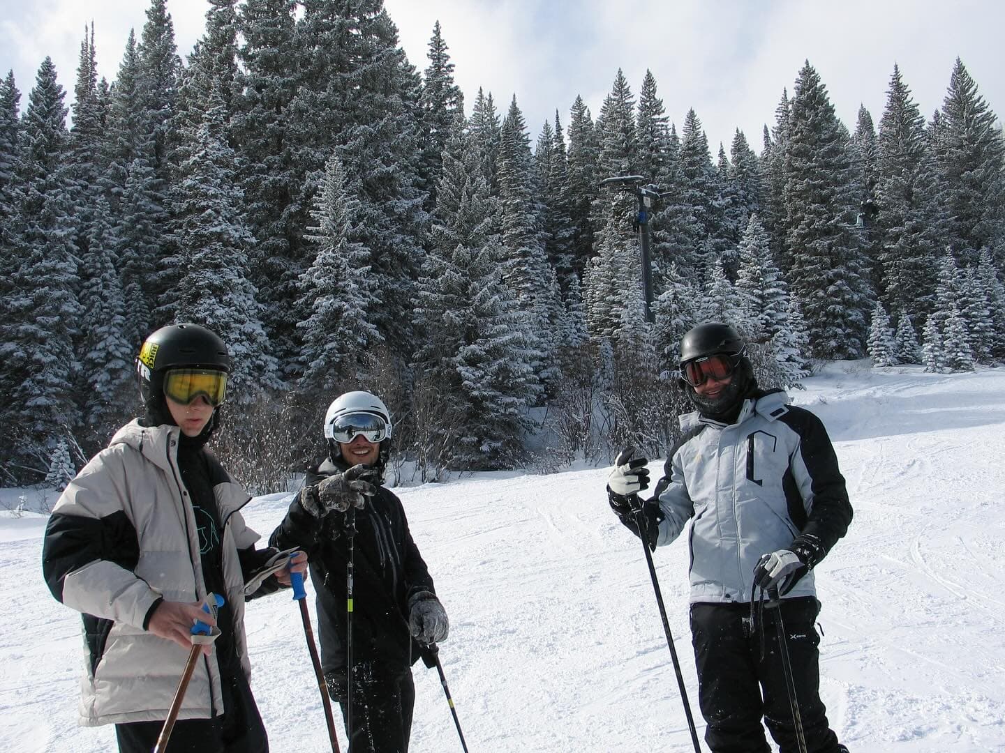Brothers skiing together